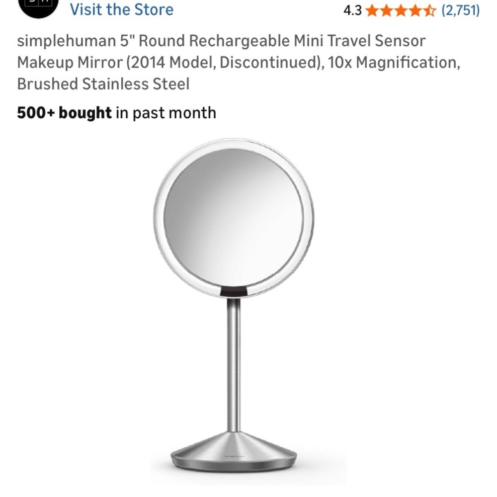 simplehuman Silver LED 10x Magnifying Round Mirror